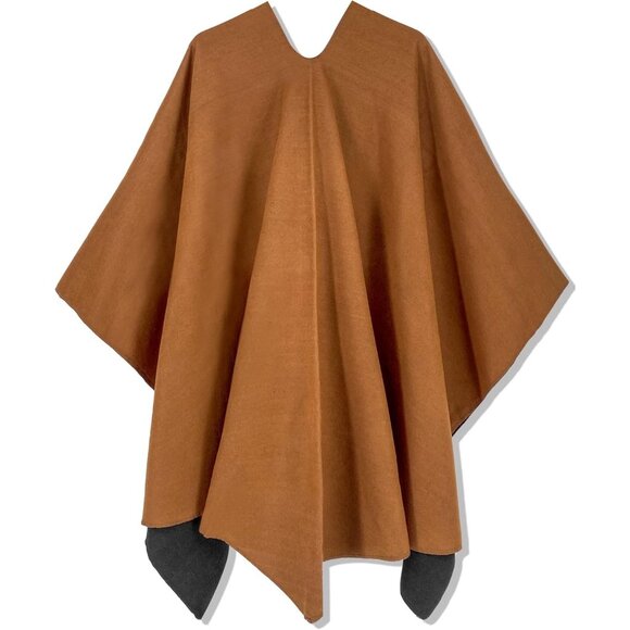 Women Shawl Wrap Poncho Ruana Cape Open Front Cardigan Fall Winter Brown Black - Picture 4 of 6